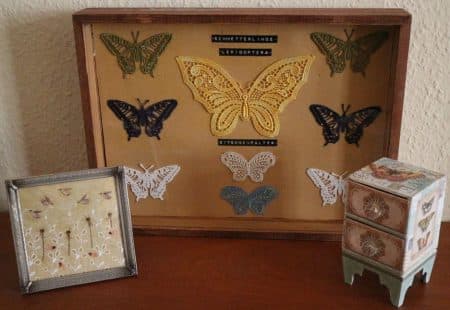 Schmetterlinge aus Spitze im Schaukasten - DIY für eine schnelle Frühlingsdeko
